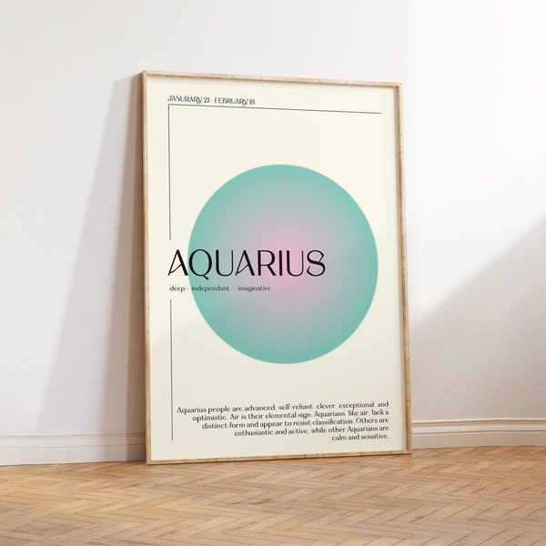 AQUARIUS Star Sign Instant Download Print, Zodiac Art Printable, Spiritual Wall Art, Aura Gradient Poster , DIGITAL DOWNLOAD