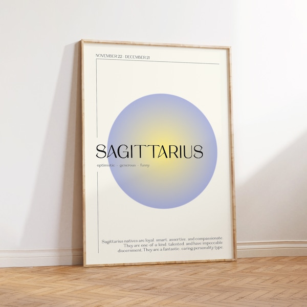 SAGITTARIUS Star Sign Instant Download Print, Zodiac Art Printable, Spiritual Wall Art, Aura Gradient Poster , DIGITAL DOWNLOAD