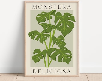 Monstera House Plant Printable Wall Art, Monstera Leaf Print, Tropical Wall Print, Botanical Art Room Decor, Instant DIGITAL DOWNLOAD