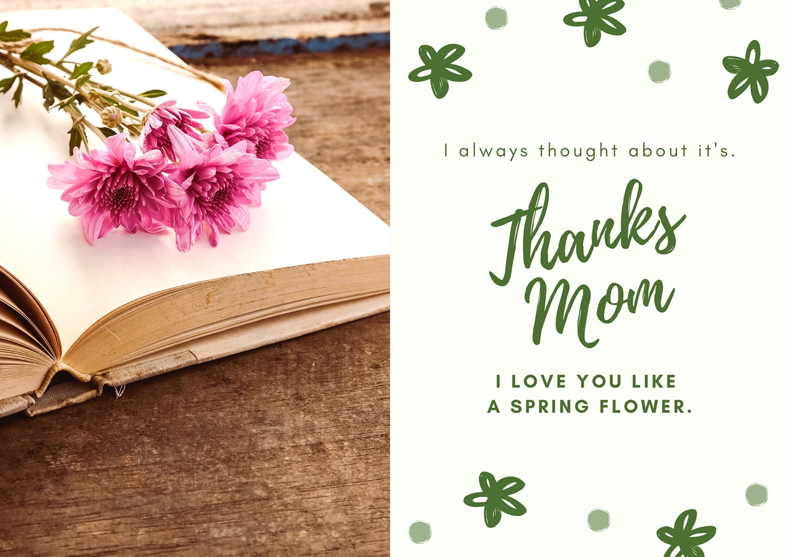 Printable Thanks mom Card l Greeting Card l Floral Card l Etsy