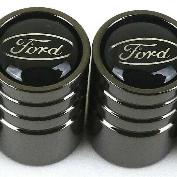 4x Ford Tire Valve Stem Caps For Car, Truck Universal Fitting (Metallic Black) Free Shipping Included