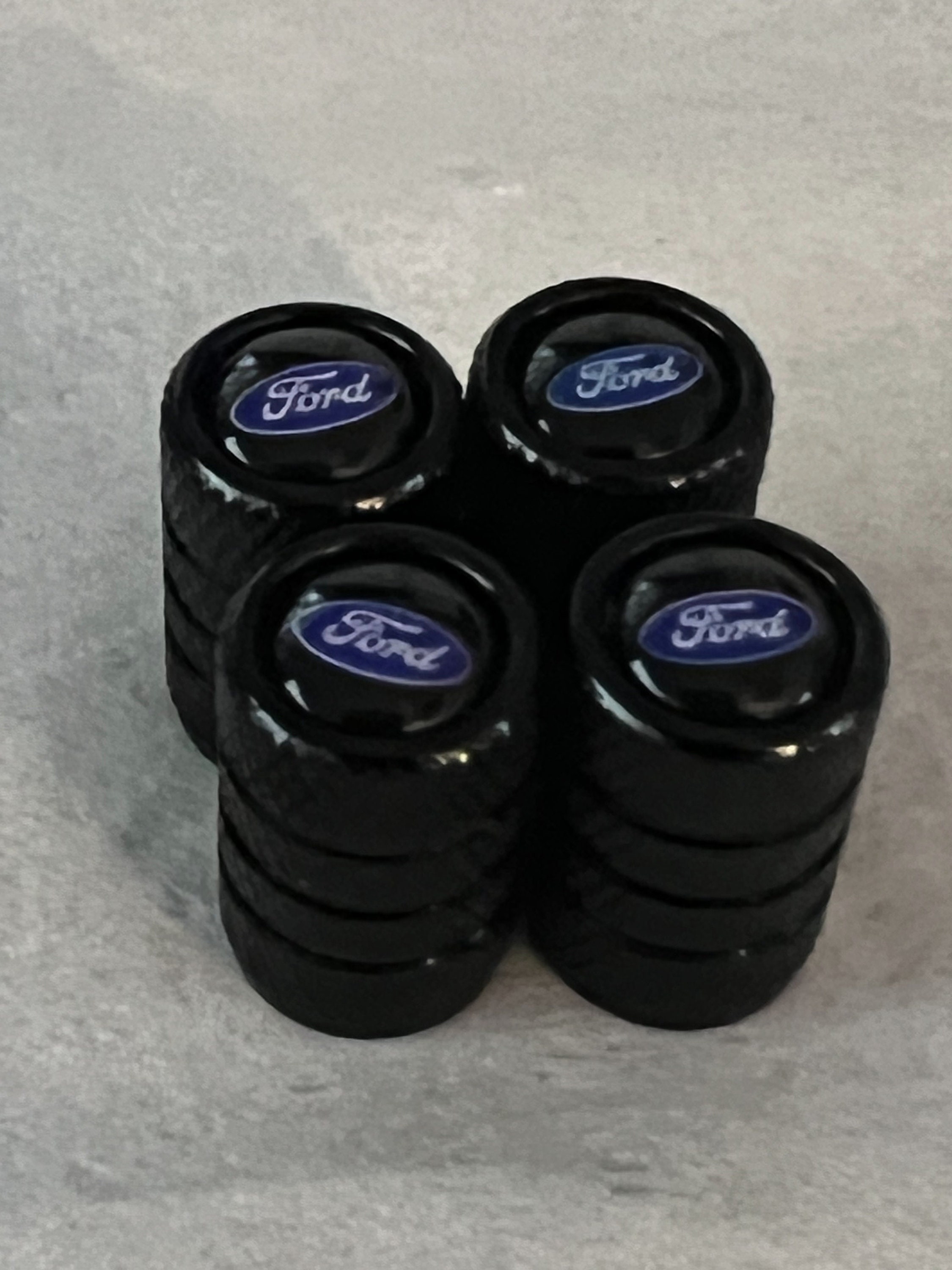 4 Black Ford Tire Valve Stem Caps for Truck Car Universal Fitting Free
