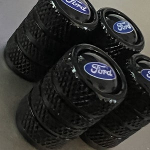 4 Black Ford Tire Valve Stem Caps for Truck Car Universal Fitting Free