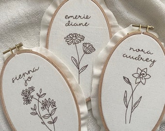 Birth flowers | Embroidered flower hoops| Custom Baby Hoops| Birthday Month flower