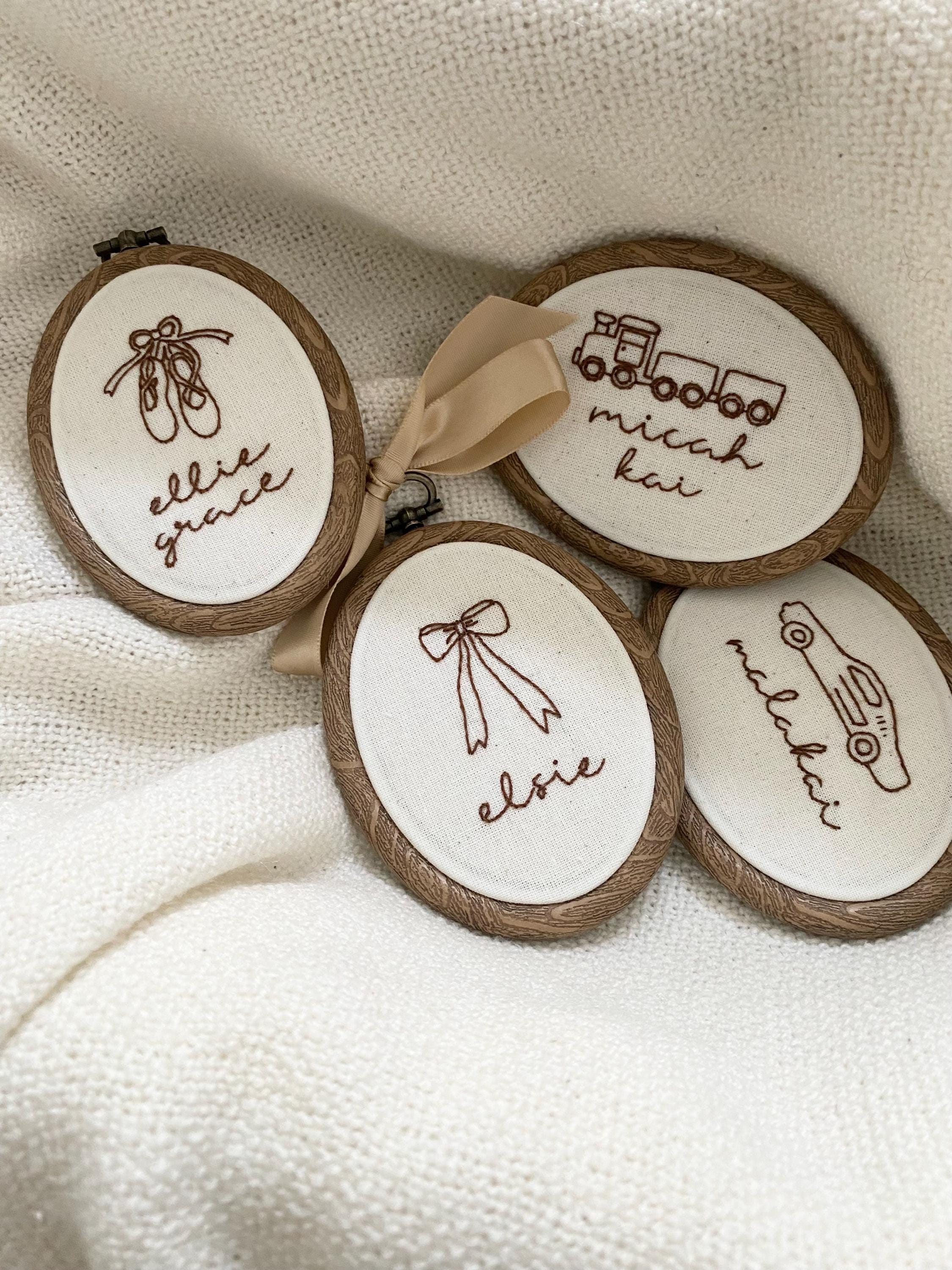 Hand Embroidered Baby Announcement Ornament: First Christmas Keepsake