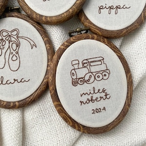 Hand Embroidered Baby Announcement Ornament: First Christmas Keepsake