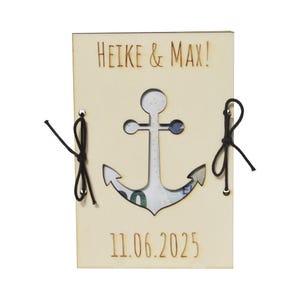 Personalisiertes Geldgeschenk zur Hochzeit Anker mit Wunschtext 15x10cm - Holzkarte Geschenkidee Hochzeit Hochzeitsgeschenk Wunscherfüller