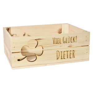 Holzkiste Personalisiert Kleeblatt mit Wunschtext für jeden Anlass - Graviert Ruhestand Geburtstag Hochzeit Abschied Rente Taufe Geschenk