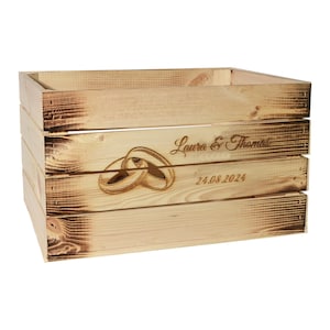 Holzkiste Personalisiert Ringe mit Wunschtext 50x40x30cm - Gravierte Erinnerungskiste Hochzeit Verlobung Valentinstag Jahrestag Geschenkidee