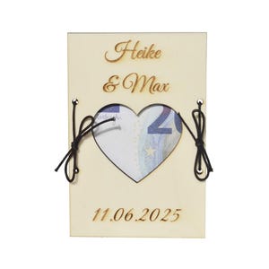 Personalisiertes Geldgeschenk zur Hochzeit Herz mit Wunschtext 15x10cm - Holzkarte Geschenkidee Hochzeit Hochzeitsgeschenk Wunscherfüller