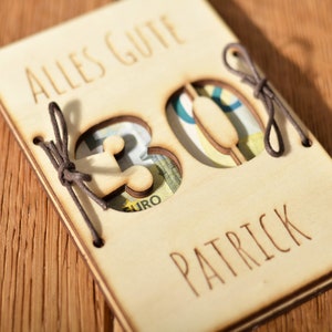 personalisiertes Geldgeschenk mit Zahl - Holzkarte Geburtstag Jubiläum Geschenk