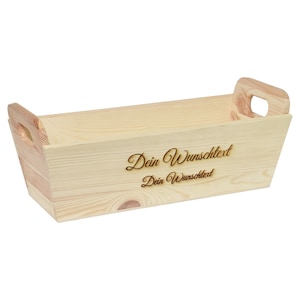 Geschenkkorb mit Henkeln Personalisierbar Wunschtext 35x11x13cm Präsentkorb Holz Geschenkidee Holzkiste Hochzeit Geburtstag Ruhestand Person