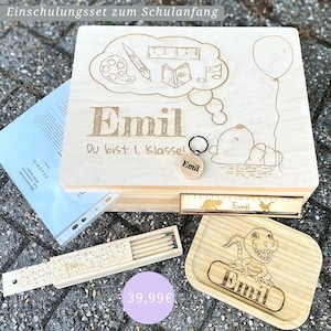 Personalisiertes Geschenk zur Einschulung - Einschulungsgeschenk persönliches Einschulungsset Holzbox Brotdose Set zum Schulanfang Schule