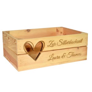 Holzkiste Personalisiert Herz mit Wunschtext - Gravierte Erinnerungskiste Hochzeit Verlobung Geburtstag Muttertag Geschenke fürs Brautpaar