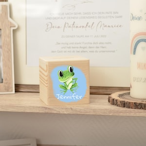 Spardose aus Holz Personalisiert mit Frosch Farbdruck für Kinder 10x10cm Kinderspardose Geburt Taufe Geschenkidee Geldgeschenk Geburtstag