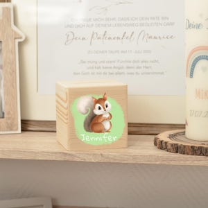 Spardose aus Holz Personalisiert mit Eichhörnchen Farbdruck für Kinder 10x10cm Kinderspardose Geburt Taufe Geschenkidee Geldgeschenk