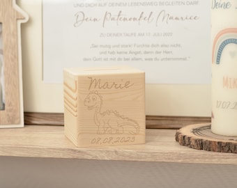 CHICCIE Money Box Personalized for Birth Dino Name & Date 10 x 10 cm Wood