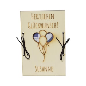 Personalisiertes Geldgeschenk zum Geburtstag Luftballons mit Wunschtext 15x10cm - Holzkarte Geschenkidee Geburtstagsgeschenk Wunscherfüller
