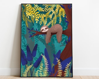Very Lazy Sloth Poster in the Rainforest