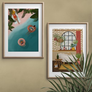 Lot 2 A3 Posters pink sand and bathtub &quot;relax&quot; atmosphere