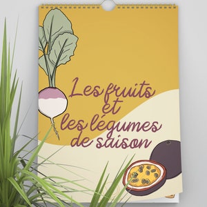Calendrier perpétuel, coloré, mural Fruits et Légumes de saison en français