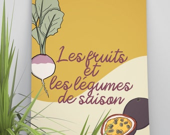 Calendrier perpétuel, coloré, mural Fruits et Légumes de saison en français