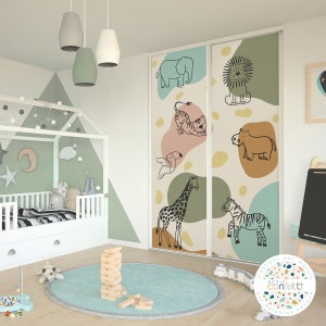 Personalized AYA stickers for savannah animal closet door or PAX adhesive wallpaper