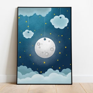 Póster A3 "Luna colgante" con nubes
