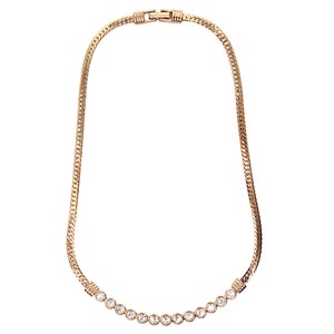 Vintage Swarovski Crystal Gold Plated Necklace Collar Choker Flat Snake Chain