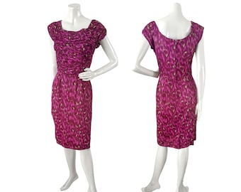 Vintage Matinée Cocktail Dress Midi Mid Century Pink Purple 1960s