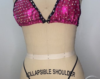 Pink & Black Rhinestone Two Piece Bikini Exotic Dancewear Set