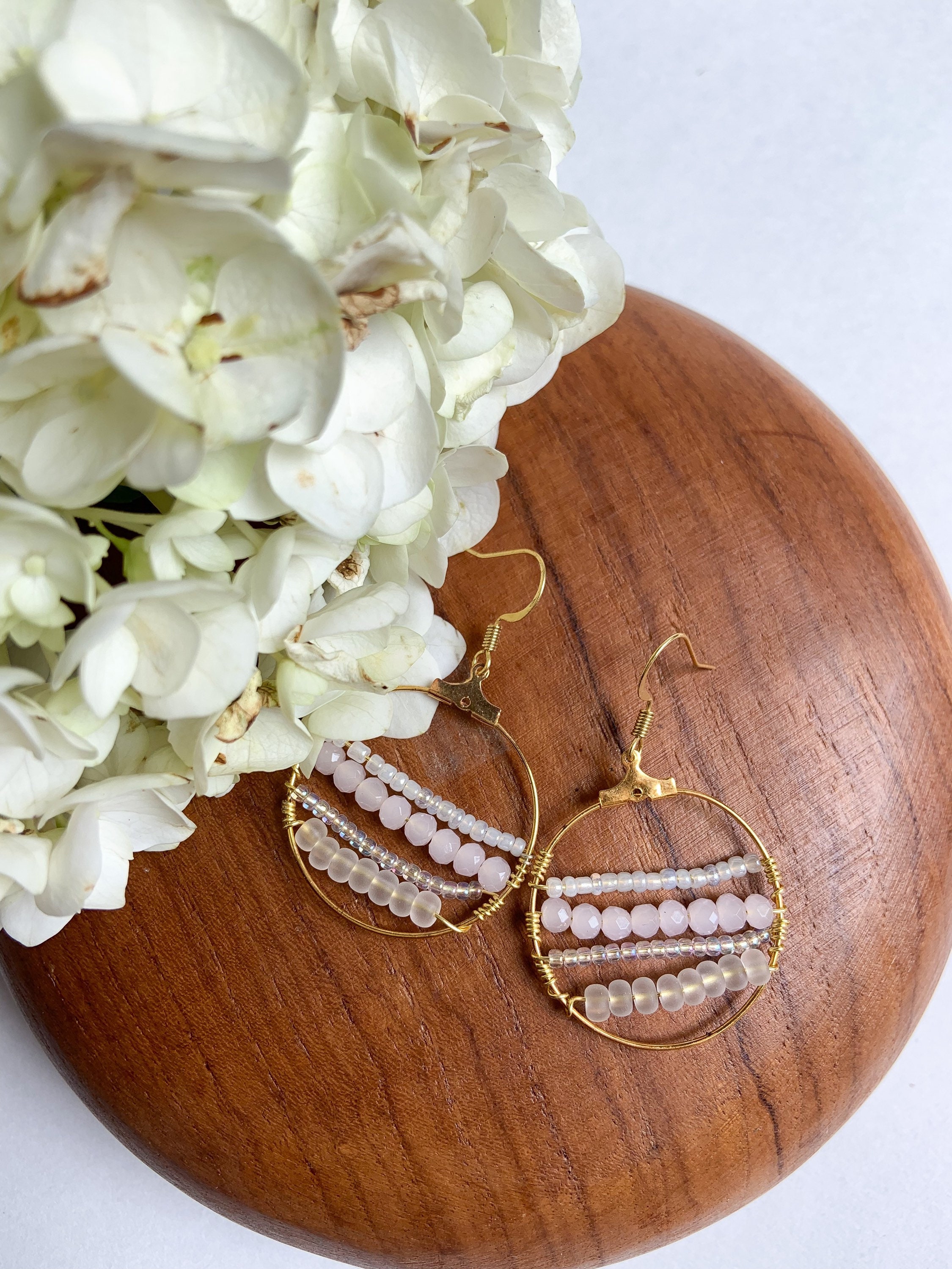 Wrapped Bead Hoops Small Hoop Earrings Gold Beaded Hoops Etsy