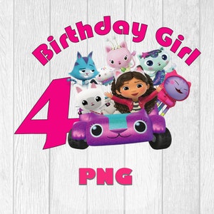 Gabby&#39;s Dollhouse Birthday PNG, Birthday Girl, 4 Birthday, Party Digital File