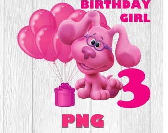 Blues Clues verjaardag meisje 3 jaar png-afbeelding (afdrukbaar/sublimatie)