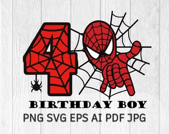 Spiderman 4th Birthday SVG: T-Shirt Design (Digital Download)