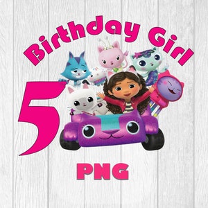 Gabby&#39;s Dollhouse Birthday PNG, Birthday Girl, 5 Birthday, Party Digital File