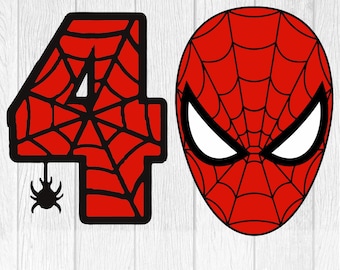 Cumpleaños de Spiderman SVG: Cara número 4, Cricut, PNG (Descarga instantánea)