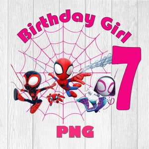 Spidey 7th Birthday Girl PNG: Superhero Shirt Design (Instant Download)