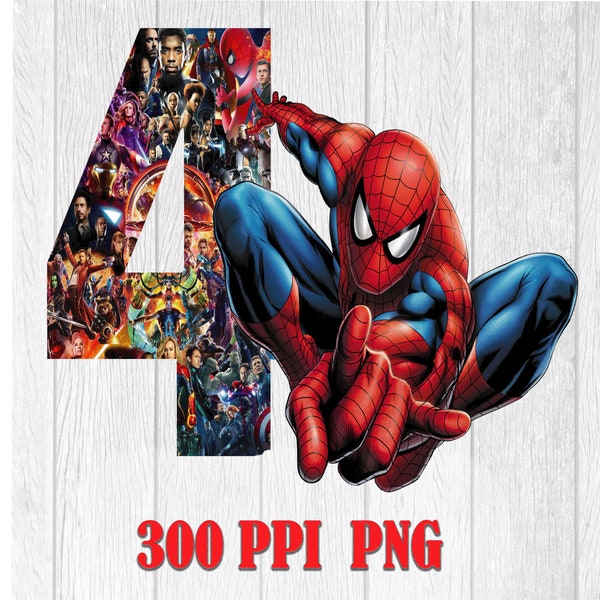 Spiderman 4th Birthday Digital File 300 PPI PNG Happy Birthday Spiderman Spiderman, Geburtstag Png, Bday Boy Spiderman, Sofort-Download