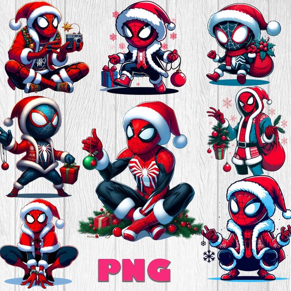 Retro Christmas Spiderman Cartoon PNG