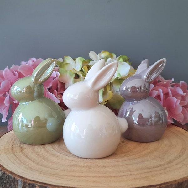 Ceramic Bunny Rabbit - White - Lilac - Green - Scandi - Nordic - Decoration - Mantlepiece - White Ceramic - Easter - Spring Decor - Set