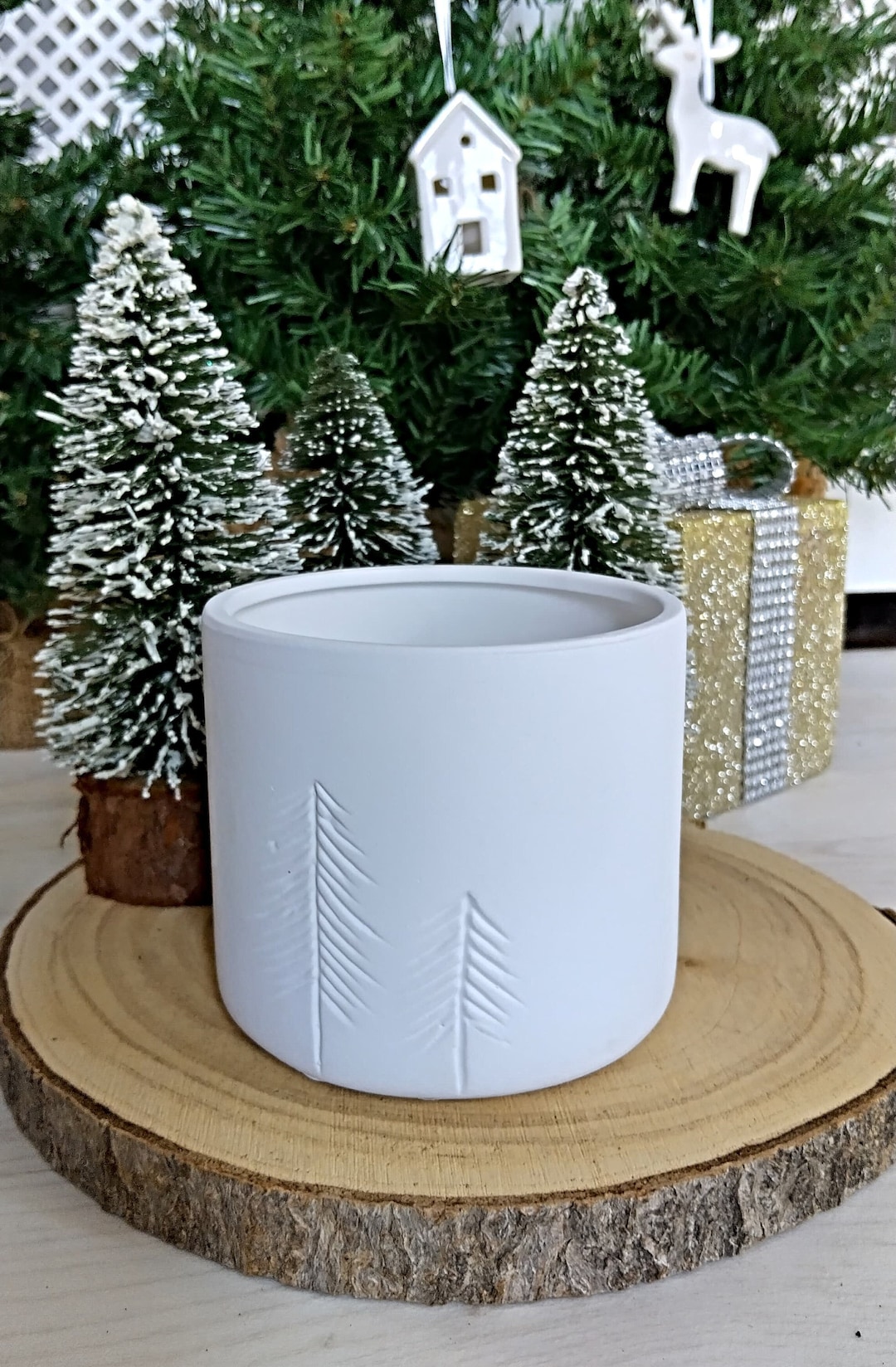 Ceramic Pot Christmas Plant Pot Christmas Plant Nordic Christmas Decoration Mantlepiece White