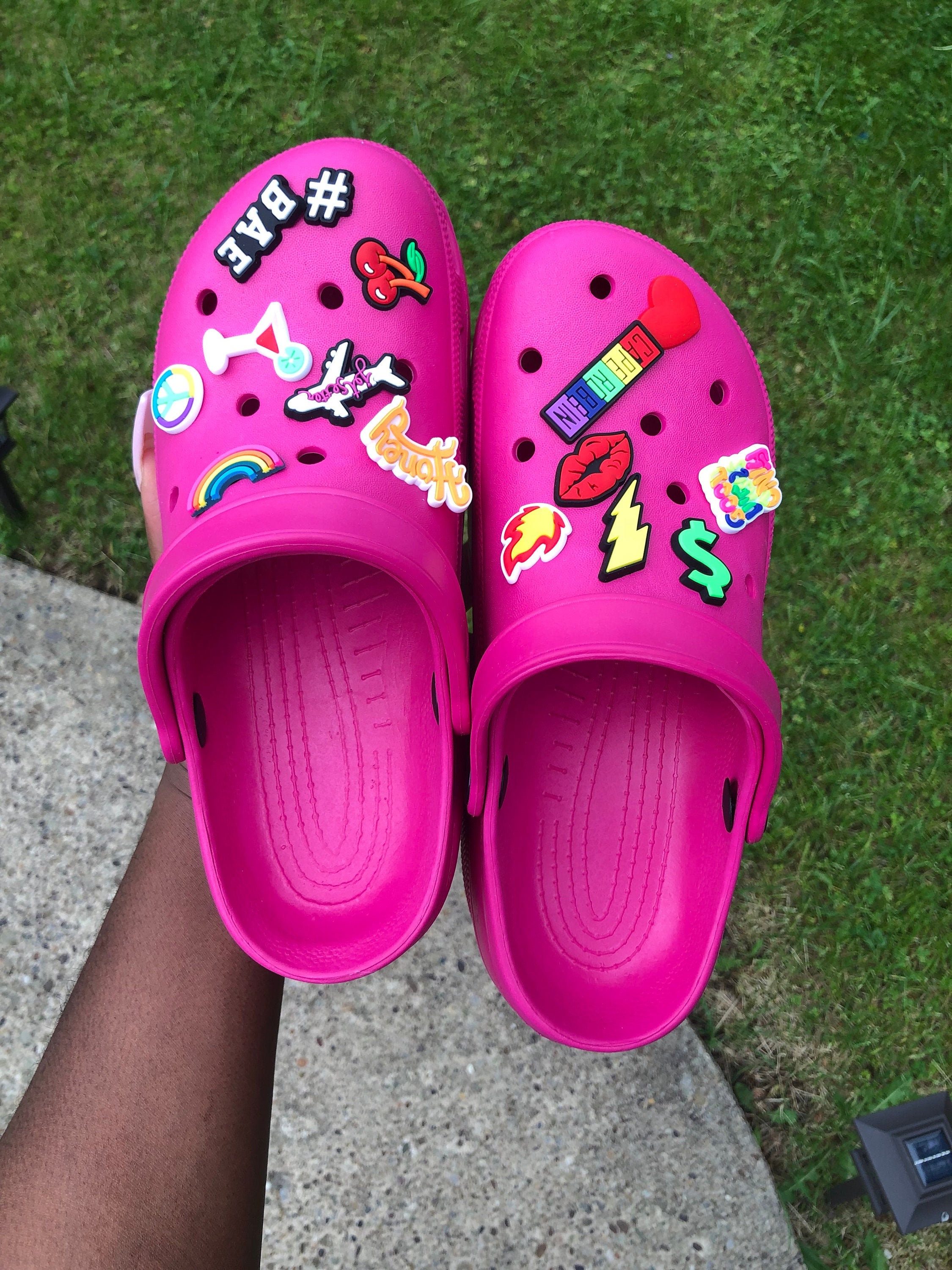 pink high top crocs