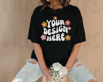 Gildan 5000 Mockup Gildan 5000 mockup Black Gildan Mockup Aesthetic Mockup Model Mockup Mock ups Oversized mock ups Black t shirt mock up