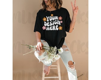 Gildan 5000 Mockup Gildan 5000 mockup Black Gildan Mockup Aesthetic Mockup Model Mockup Mock ups Oversized mock ups Black t shirt mock up