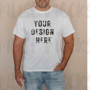 White Gildan Shirt mockup Gildan 5000 Mockup Mens Mockup Men White tshirt mock Gildan Mockup Gildan Male Model Mockup Mock ups Mens Gildan
