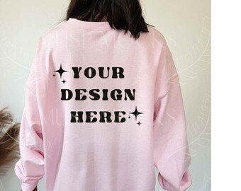 Gildan Light Pink 18000 Mockup Gildan Sweatshirt Mockup Oversized Sweatshirt Model Mockup Light Pink Sweatshirt mock ups Back of Sweatshirt