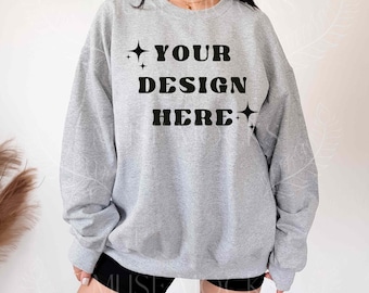 Gildan Sport Grey 18000 Mockup Gildan Sweatshirt Mockup Sweatshirt Model Mockup Grey Sweatshirt mock ups Gildan Mockup Blank Sweatshirt