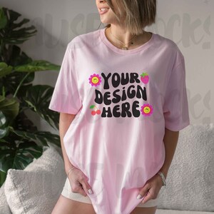 Bella Canvas 3001 Mockup Pink Mockup Pink shirt mockup Bella canvas mockup Mock ups Model Mockup Oversized Bella Canvas 3001 Pink mock up