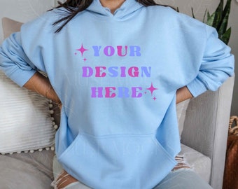 Gildan 18500 Hoodie Mockup Light Blue Hoodie Mockup Model Mockup Mock ups Gildan Hoodie Mockup Gildan Mockup Gildan 18500 Mockup Oversized